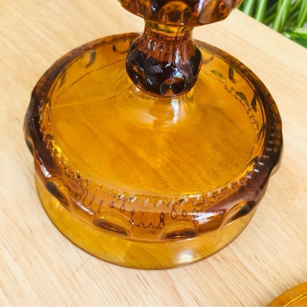 Indiana Glass King’s Crown Golden Amber Compote Thumbprint Pedestal Dish Vintage - Picture 8 of 11